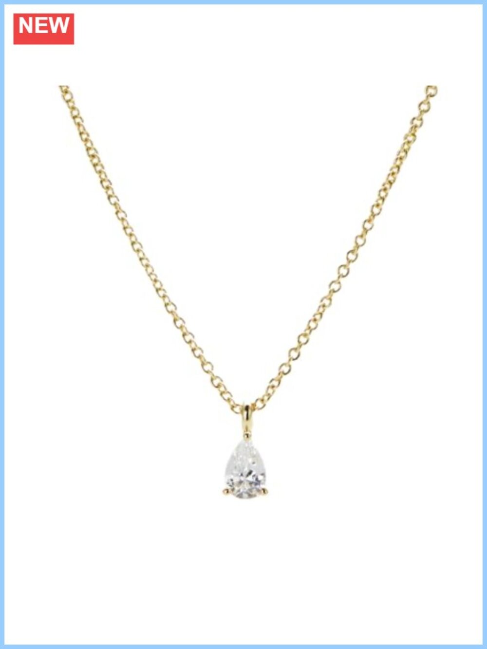 14K Gold Plated Teardrop Cubic Zirconia Pendant Necklace Delicate Chain